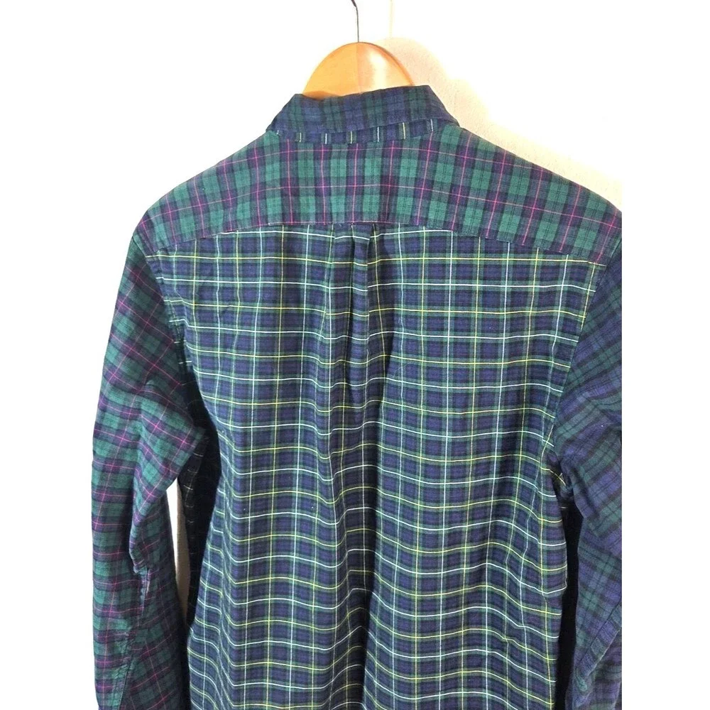 J.Crew Broken In Oxford Shirt Men M Slim Blue Plaid Patchwork Organic Cotton